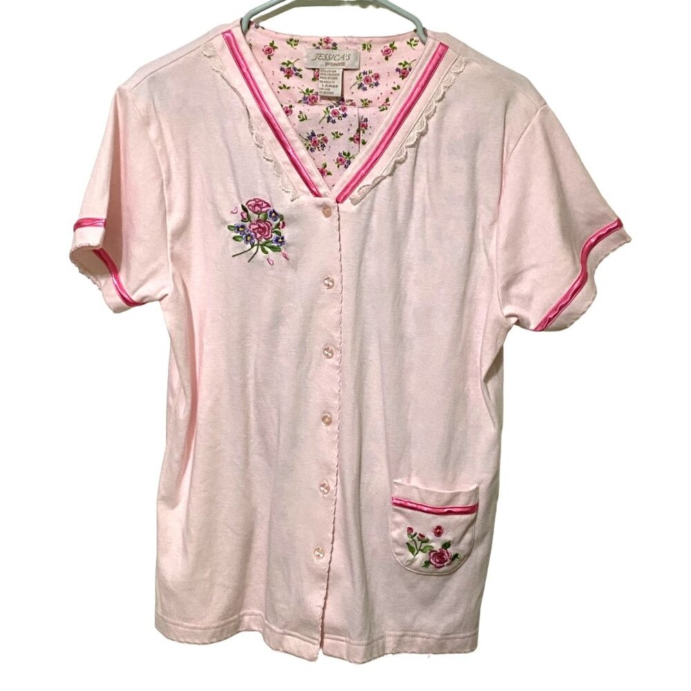 Jessica's Intimates‎ Pink Floral Pajama Set L